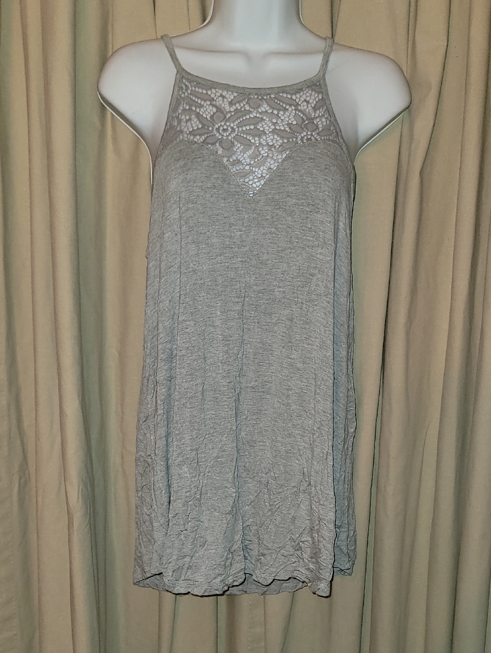 Women's Lace Yoke Tank Top in Light Gray